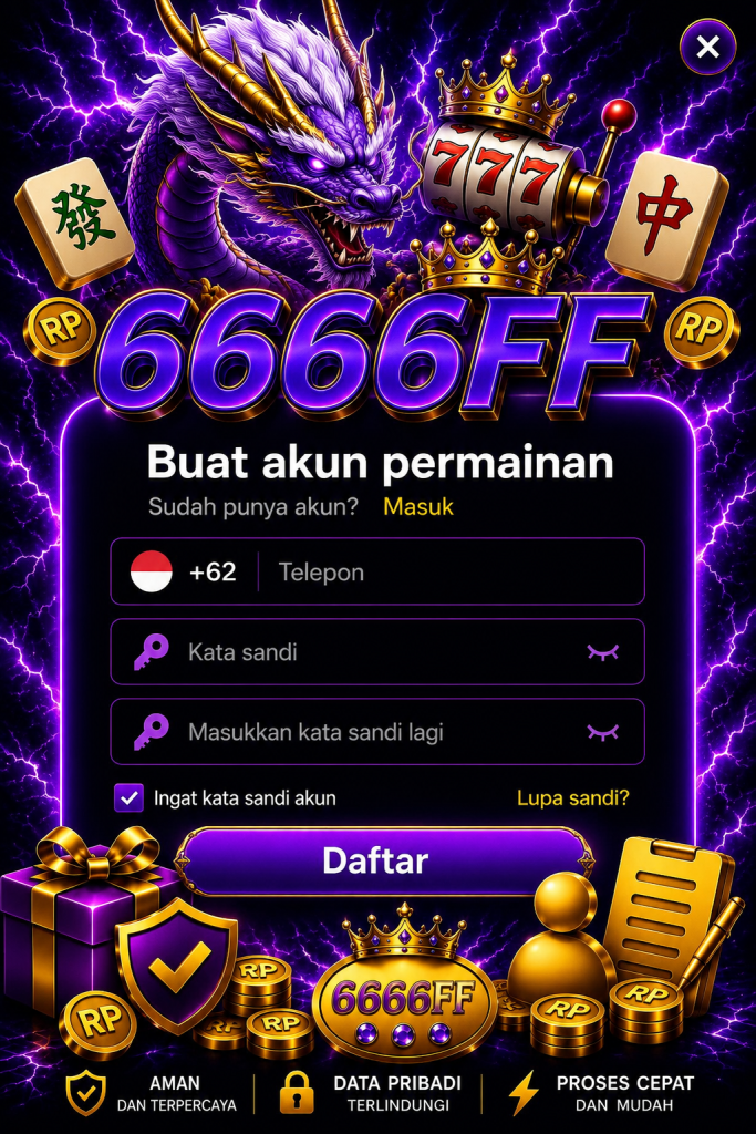 6666FF daftar akun dengan naga ungu, tema mahjong, registrasi cepat, aman, dan resmi.