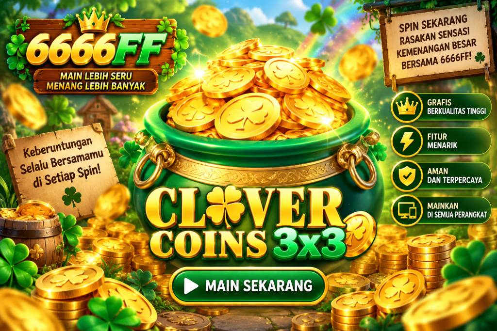 Game Clover Coins 3x3 6666FF dengan koin emas dan tema keberuntungan