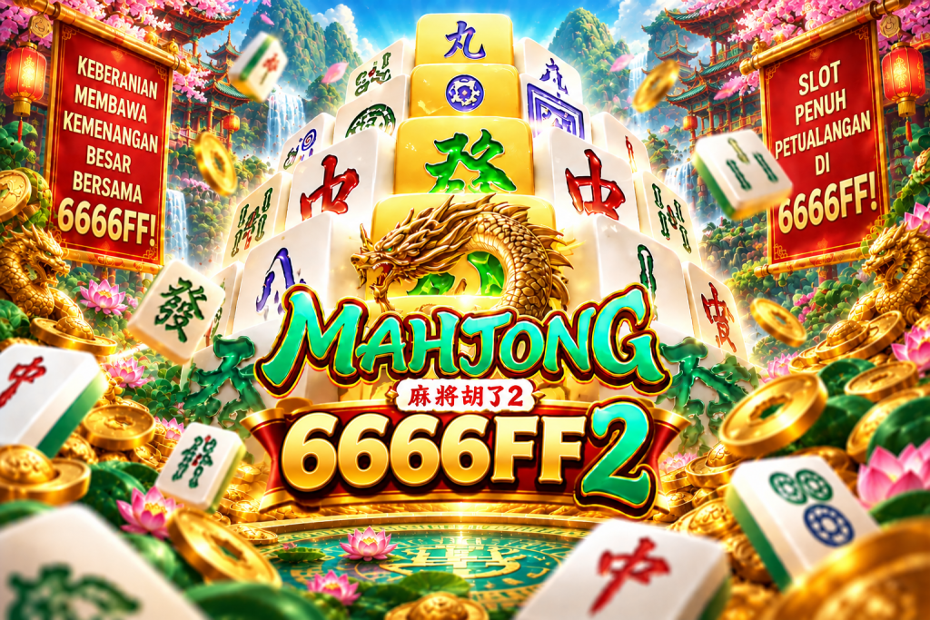 Game Mahjong Ways 2 6666FF dengan ubin mahjong, naga emas, koin, dan nuansa oriental