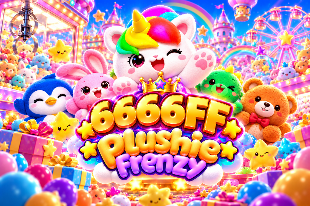 6666FF Plushie Frenzy with unicorn plush toys and colorful arcade
